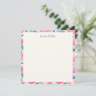 Stijlvolle Waterverf Floral Blue Pink op maat Notitiekaartje