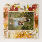Stijlvolle Waterverf Floral Earthy Aangepaste Foto Legpuzzel (Horizontaal)