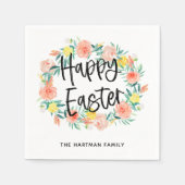 Stijlvolle Waterverf Floral met Happy Paasnaam Servet (Voorkant)