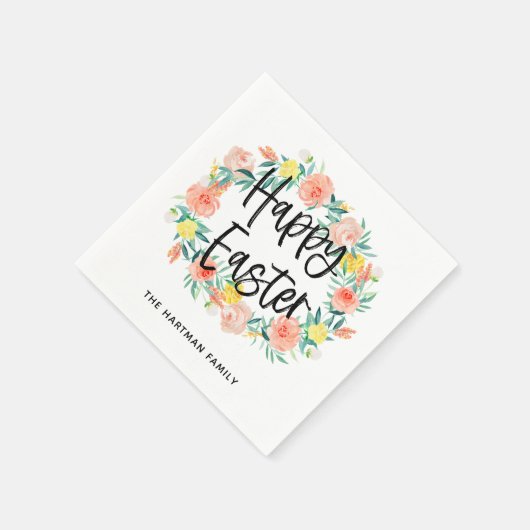 Stijlvolle Waterverf Floral met Happy Paasnaam Servet (Hoek)