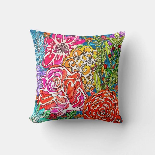 Stijlvolle Waterverf Flower Collage Pillow Kussen (Voorkant)