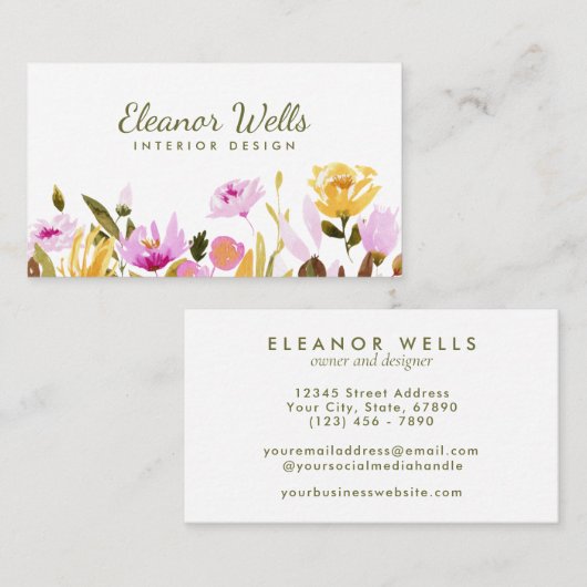 Stijlvolle Waterverf, gepersonaliseerd Visitekaartje (Voorkant / Achterkant)