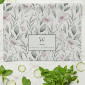 Stijlvolle waterverf groene eucalyptus monogram theedoek (Gevouwen)
