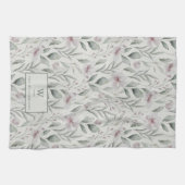 Stijlvolle waterverf groene eucalyptus monogram theedoek (Horizontaal)