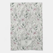 Stijlvolle waterverf groene eucalyptus monogram theedoek (Verticaal)