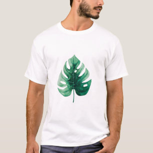 Stijlvolle Waterverf Groene Monstera Illustratie T-shirt