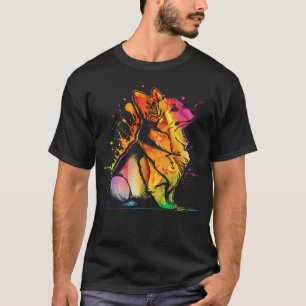 Stijlvolle Waterverf Inktspat Corgi Kunstwerk Cor T-shirt