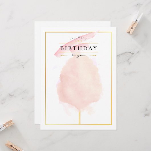 Stijlvolle waterverf katoenen suikerspin verjaarda kaart (Voorkant / Achterkant in situ)