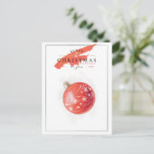 Stijlvolle Waterverf kerstboom rode bal Briefkaart (Staand voorkant)