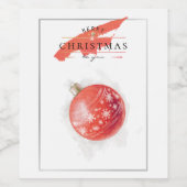 Stijlvolle Waterverf kerstboom rode bal Wijn Etiket (Enkel label)