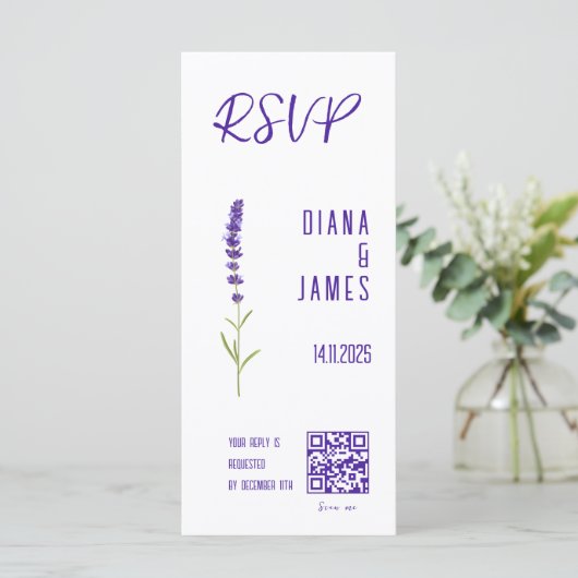 Stijlvolle Waterverf Lavendel QR code bruiloft RSV (Staand voorkant)