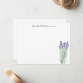 Stijlvolle Waterverf Lavender Botanisch Aangepast Notitiekaartje (Voorkant / Achterkant in situ)