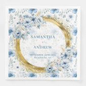 Stijlvolle Waterverf Lichtblauw Goud Accent Weddin Servet (Voorkant)