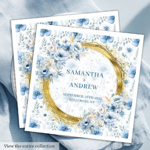 Stijlvolle Waterverf Lichtblauw Goud Accent Weddin Servet