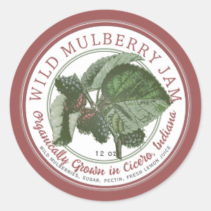 Stijlvolle Waterverf Mulberry Jam State Name Logo Ronde Sticker