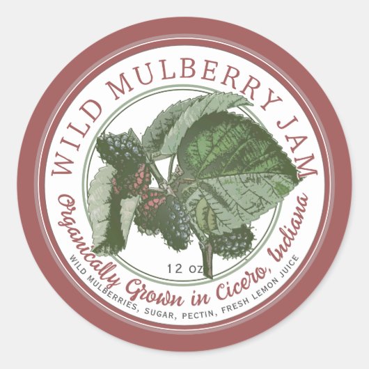 Stijlvolle Waterverf Mulberry Jam State Name Logo Ronde Sticker (Voorkant)