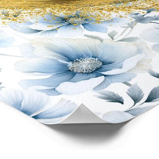 Stijlvolle Waterverf Pastel Blue Gold Wedding Sign Poster (Hoek)