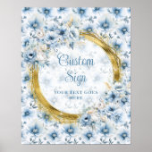 Stijlvolle Waterverf Pastel Blue Gold Wedding Sign Poster (Voorkant)