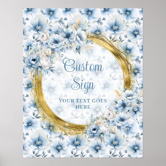 Stijlvolle Waterverf Pastel Blue Gold Wedding Sign Poster (Voorkant)