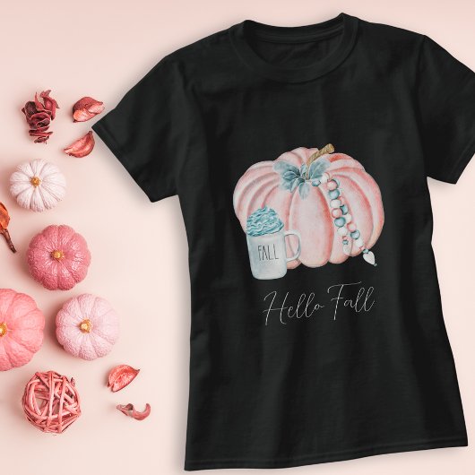 Stijlvolle Waterverf pompoenen blauw roze herfst T-shirt
