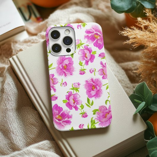 Stijlvolle Waterverf pony's Roze Floral Case-Mate iPhone Case