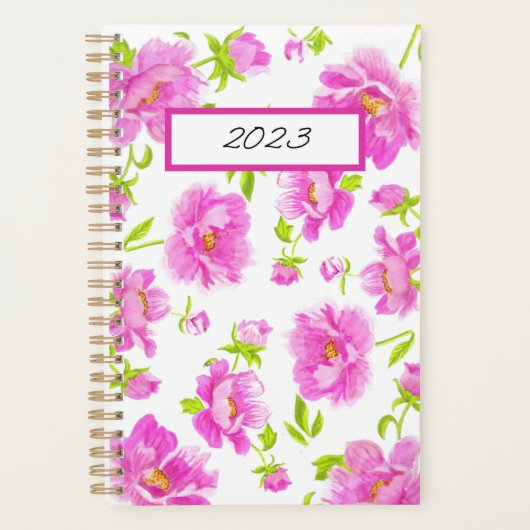 Stijlvolle Waterverf pony's Roze Floral Planner (Voorkant)
