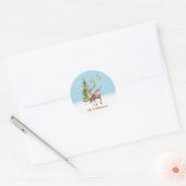 Stijlvolle Waterverf rendier boom kerst Kaart Ronde Sticker (Envelop)