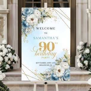 Stijlvolle waterverf stoffige blauwe gouden 90ste poster
