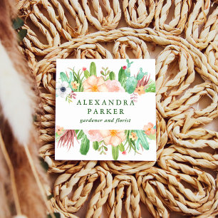 Stijlvolle Waterverf Succulent Flowers Vierkante Visitekaartje