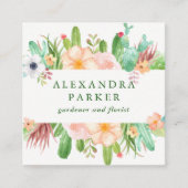 Stijlvolle Waterverf Succulent Flowers Vierkante Visitekaartje (Voorkant)
