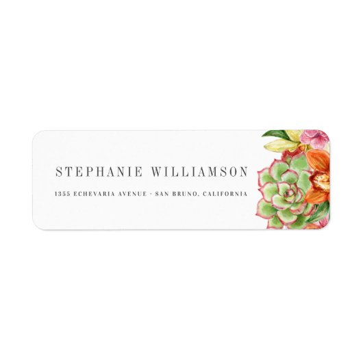 Stijlvolle Waterverf Succulenten Modern Bruiloft Etiket (Voorkant)