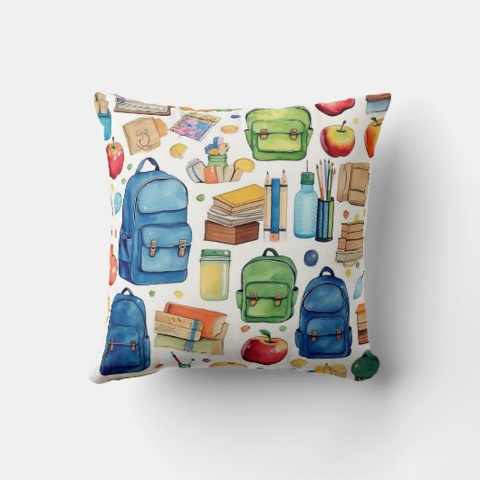 Stijlvolle Waterverf Terug naar School Supplies Pa Kussen (Achterkant)