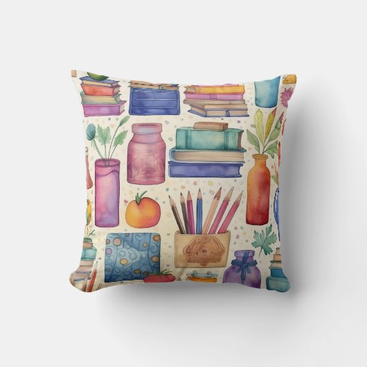 Stijlvolle Waterverf Terug naar School Supplies Pa Kussen (Voorkant)
