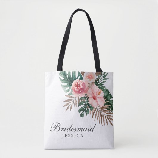 Stijlvolle Waterverf Tropische Bridesmaïde Canvas Tote Bag (Voorkant)