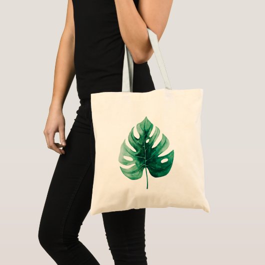 Stijlvolle Waterverf Tropische Groene Monstera Lea Tote Bag (Voorkant (product))