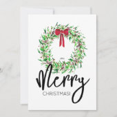 Stijlvolle Waterverf Vrolijk Kerstkrans No-Photo Feestdagenkaart (Voorkant)