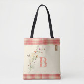 Stijlvolle waterverf wildbloemen gele gingham boho tote bag (Voorkant)