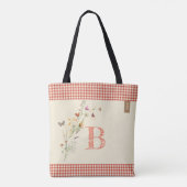 Stijlvolle waterverf wildbloemen gele gingham boho tote bag (Achterkant)