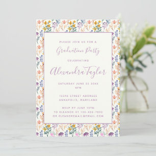 Stijlvolle waterverf wilde bloemen afstudeerfeest kaart