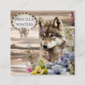 Stijlvolle Waterverf Wolf Flowers Vierkante Visitekaartje (Voorkant)
