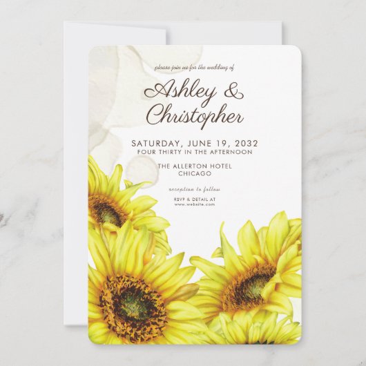 Stijlvolle Waterverf Zonnebloem bruiloft Kaart (Voorkant)