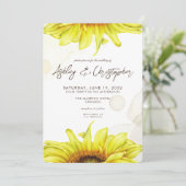 Stijlvolle Waterverf Zonnebloem bruiloft Kaart (Staand voorkant)