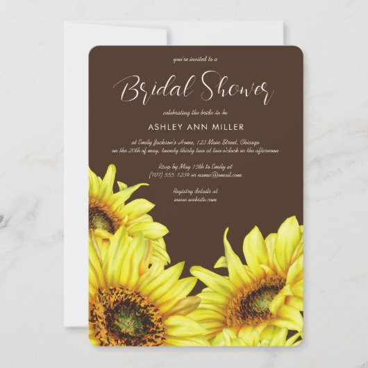 Stijlvolle Waterverf Zonnebloem Bruin Trouwdouche Kaart (Voorkant)