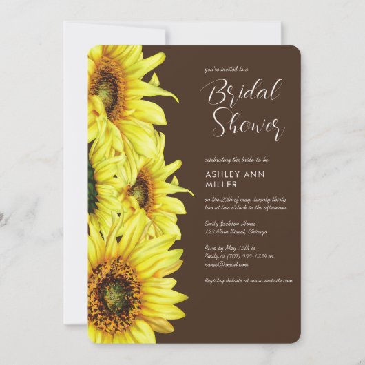Stijlvolle Waterverf Zonnebloem Bruin Trouwdouche Kaart (Voorkant)