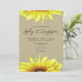 Stijlvolle Waterverf Zonnebloem Khaki bruiloft Kaart (Staand voorkant)