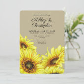 Stijlvolle Waterverf Zonnebloem Khaki bruiloft Kaart (Staand voorkant)