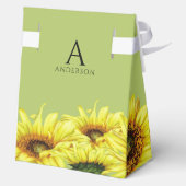 Stijlvolle Waterverf Zonnebloem Licht Groen Bruilo Bedankdoosjes (Achterkant)