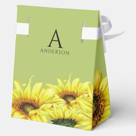 Stijlvolle Waterverf Zonnebloem Licht Groen Bruilo Bedankdoosjes (Achterkant)