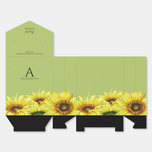Stijlvolle Waterverf Zonnebloem Licht Groen Bruilo Bedankdoosjes (Ongevouwen)