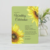 Stijlvolle Waterverf Zonnebloem Licht Groen Bruilo Kaart (Staand voorkant)